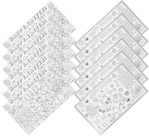 BESTYASH Tovagliette di Carta da Colorare di Pasqua Set 12 Pezzi Temi Coniglio e Uova Sottopiatti Fai da Te per Decorativi per Casa e Feste Pasquali