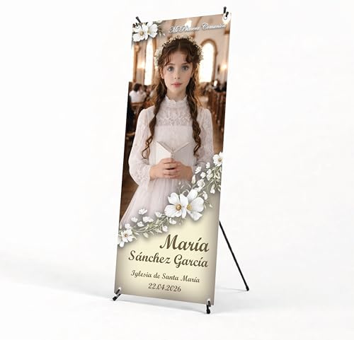 Photocall Personalizado Comunión, 70 x 180 cm, X-Banner con Estructura y Funda, Rectangular, Lona, Plegable, Cartel Primera Comunión