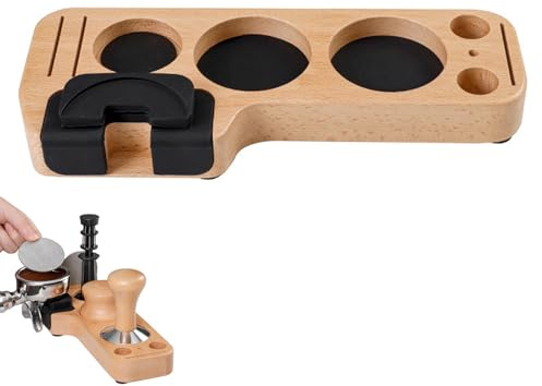 Tamper Station,Coffee Tamper Station Made of Beech Wood for 51/53/58mm Portafilters,Universal Espresso Tamping Station for Espresso Coffee Machine Barista Accessories