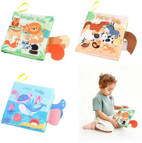 3 Piezas Libros de Tela para Bebés, Libros Bebe Juguetes, Temáticas de Granja, Bosque y Mar, Juguetes Bebé Montessori, Animales Libro Sensorial Suave, para Bebes Recien Nacido Niños Educativo