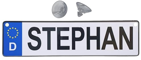 Stephan Kennzeichen, Geprägtes Alu Namensschild, Stephan, 2 Saugnäpfe, EU | Geprägt Highlight Kinderzimmer Auto Scheibe Nummernschild Blechschild