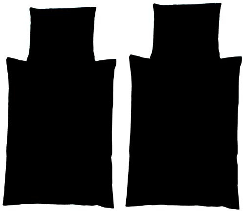 4-Teilige hochwertige Renforcé-Bettwäsche UNI-WENDE in schwarz einfarbig 2x 135x200 Bettbezug + 2x 80x80 Kissenbezug , 100% Baumwolle (Schwarz einfarbig)