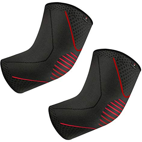 NV Compression Ellenbogen-Bandage Für Frauen & Männer, Gelenk-Bandage Mit Kompressionsgestrick Zur Durchblutungsförderung, Ellenbogenschoner Für Links & Rechts (1 Stück- Schwarz/Rot, L)