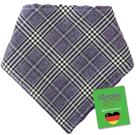 Dimples Hundehalstuch - Glencheck lila Schottenkaro - Halstuch, Bandana, Dreieckstuch für kleine mittlere und Grosse Hunde Welpen und Katzen - Tier Besitzer Geschenk - Handgemachtes Accessoire 40cm