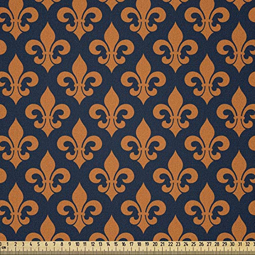 ABAKUHAUS Fleur De Lis Stoff als Meterware, Orange heraldischen, Microfaser Stoff für Kunsthandwerke und Dekoration, 5M (230x500cm), Orange Indigo