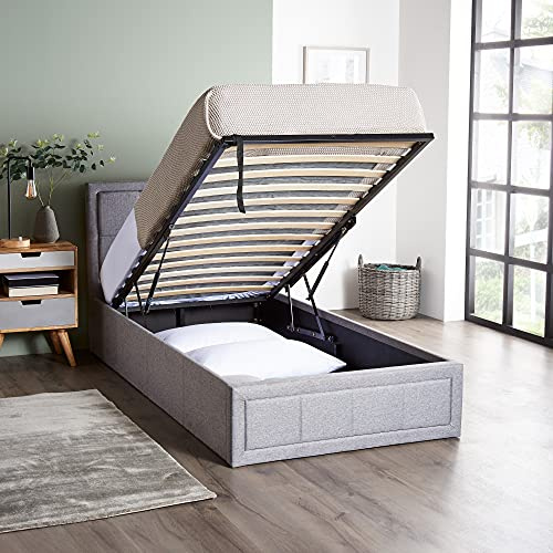 Home Treats Upholstered Bed Single | Ottoman Grey Fabric Bed Frame With Storage (No Mattress)