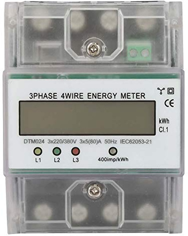 Stromzähler, 3 Phasen 4P KWh Zähler 220/380V 5-80A Energieverbrauch Digitaler Stromzählermit LCD (9999999.1KWh)