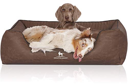 Knuffelwuff Orthopädisches Hundebett Columbia aus Laser-gestepptem Kunstleder XXL 120 x 85cm Braun - Abnehmbarer Bezug - leicht zu reinigen - für große, mittelgroße und kleine Hunde