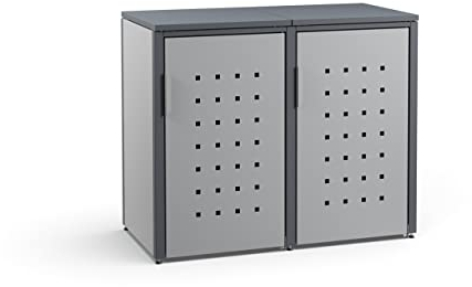 MEISTERBOX – 2er Mülltonnenbox Mülltonnenverkleidung mit Flachdach - 120L - Korpus Signalgrau/Pfosten & Dach Anthrazit