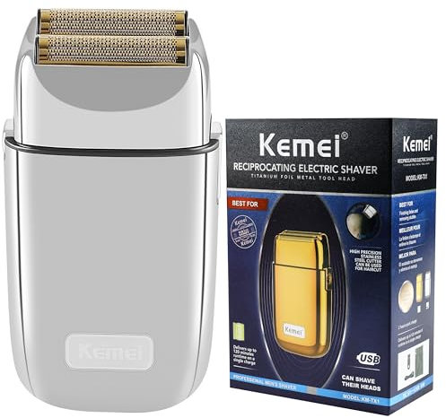Kemei Máquina de afeitar de doble hoja metálica inalámbrica para hombres Cerrar afeitadoras eléctricas, tipo C recargable para afeitado en húmedo/seco