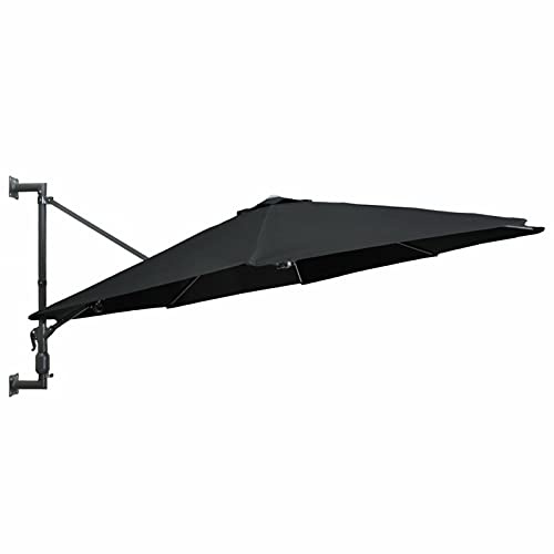 Tidyard Wall Mounted Parasol Outdoor Parasol Garden Umbrellar with Metal Pole Canopy Outdoor Patio with Wooden Pole Sun Shade 300 cm Black