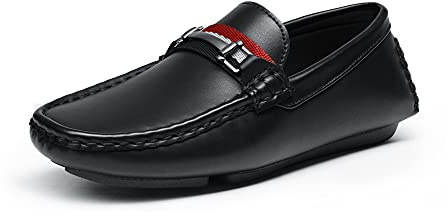 Bruno Marc Boys Leather Slip-On Loafers Dress Shoes for Kids, Lightweight Breathable School Shoes for Back to School, Comfort Fit Casual & Formal,Size 1 Big Kid,Black,SBLS218K
