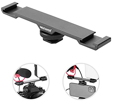 NEEWER Doppia staffa di montaggio per artiglio freddo, barra di estensione in lega di alluminio con filettatura 1/4, compatibile con iPhone Nikon Canon Sony Videocamera LED Light Mic Speedlite