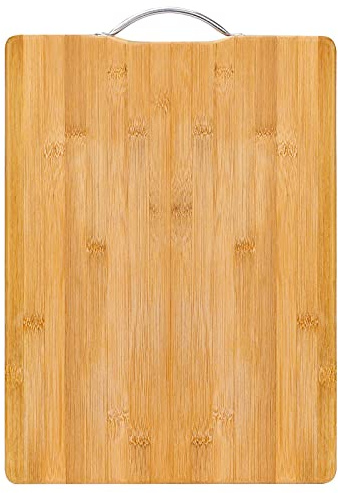32nd Bamboo Wood Cutting Chopping Serving Board with Stainless Steel Handle Suitable for Meat, Vegetables and Cheese - Medium (37cm X 27.5cm X 1.8cm)