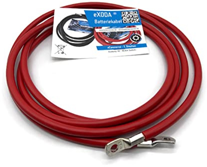 Exoda cable de batería 25 mm² 300cm con terminales de cable M8 rojo flexible 99 por ciento de cobre ideal para coche barco moto diversas aplicaciones.