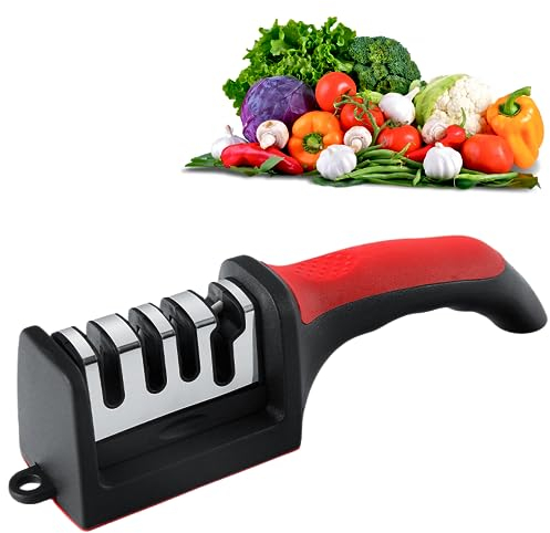Crethink 4 in 1 Knife Sharpener,Anti-Slip Design，for Kitchen Knives and Scissors, New Manual Kitchen Knife Sharpener and Scissor Sharpener