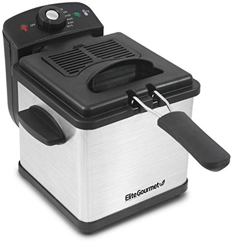 Elite Gourmet EDF1607# 800-Watt Mesh Basket 1.6 Quart / 6.5 Cup Oil Capacity, Electric Immersion Deep Fryer with Temperature Knob and Lid with View Window, stainless steel