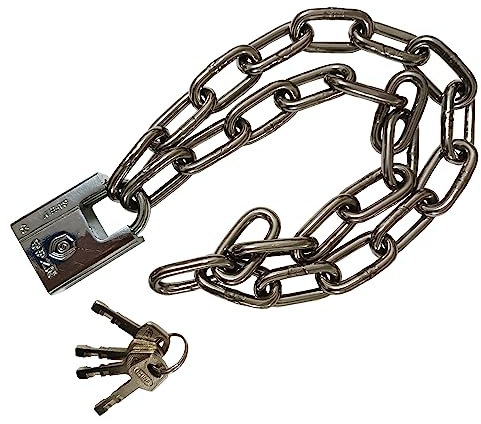 zeng Catena di sicurezza, catena in acciaio inox da 81,9 cm e lucchetto avvolto da 40 mm, per ciclomotore, bicicletta, scooter, moto, porta, cancello, recinzione, argento