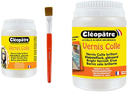 Cléopâtre Cléopâtre-LCC1-250+BP18-Vernis Colle GR avec sa Brosse Plate n°18, Transparent. & LCC1-250 - Vernis Colle brillant - Pot 250 g
