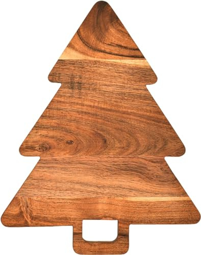 Christmas Tree Shaped Wood Cutting Board for kitchen, Christmas Tree Wooden Serving Tray with Handle, Christmas Decoration Charcuterie Tree Boards 14L x 11W
