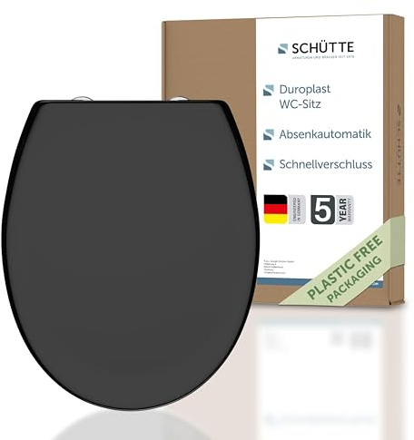 Siège de WC Schütte avec abaissement automatique, couvercle de WC et fermeture rapide pour le nettoyage, couvercle de WC en plastique thermodurci (charge max. de la lunette 250kg) Cuvette de WC, Noir