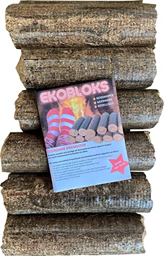 Ekobloks Briquettes de bois dur 10 KG - Cheminée - Brûleur tout- Poêle- Blocs de cheminée - Haute efficacité - Durée de combustion extra longue - Durable - CO2 neutre - Plus de chaleur - Air plus sain