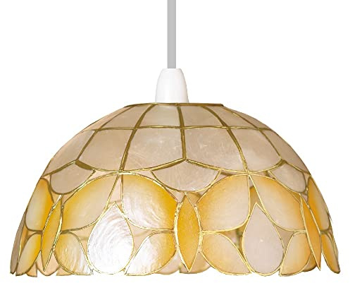 Britalia Champagne Capiz Shell Wild Butterfly Vintage Easy Fit Dome Pendant Shade | 32cm Diameter (13) | None Electric Ceiling Lampshade | Fits All Lampholder Types E14 E27 B15 B22