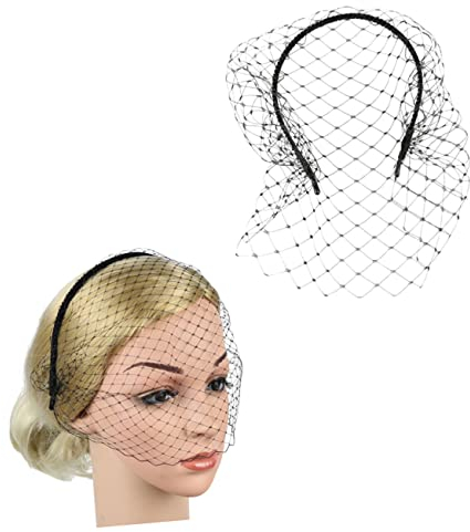 FRCOLOR Vintage Haarreif Schleier Schwarz Leichtes Mesh Stirnband Damen Kopfschmuck Für Alltag Fest