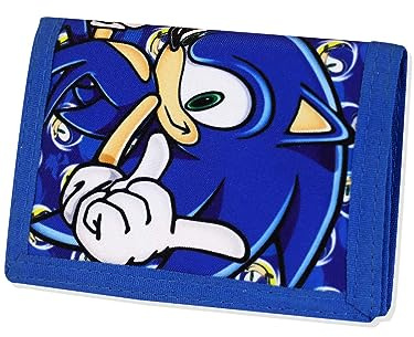 Sonic The Hedgehog Wallet for Kids, Boys and Girls Trifold Purse Canvas Hook and Loop Closure Cool Wallets with Zip & Pound Coin Holder.