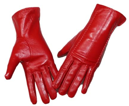 Haitpant Damen Winter verdickte warme Touchscreen Lederhandschuhe Outdoor Reiten echtes Schaffell Handschuhe, CS5 Rot, 9