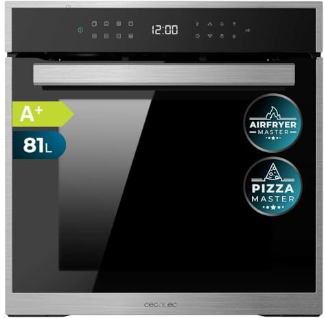 Cecotec Horno Integrable Pirolítico 60cm Bolero Hexa P506000 Edge A+. 3400W, 81L de Capacidad, 11 Funciones con Airfryer Master, Pizza Master, 3D Cooking, Steam Base X2, Pirólisis