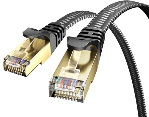 VOIETOLT CAT 8 LAN Kabel 5M,40Gbps Netzwerkkabel Ethernet Flach Geflochten | Hochgeschwindigkeits S/FTP Abgeschirmt Internet Kabel RJ45 Vergoldeter Stecker Patchkabel für Gaming PS4/5,Modem,Router,PC,TV