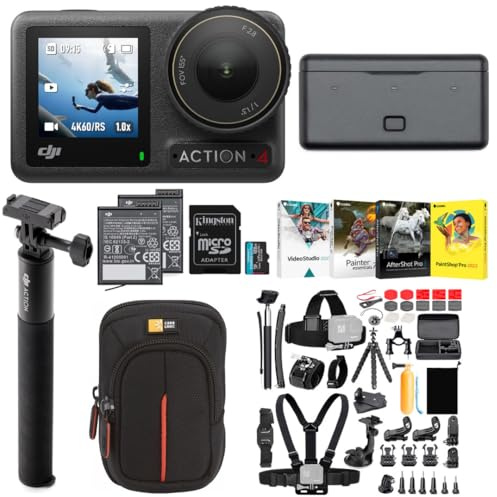 DJI Osmo Action 4 Camera Adventure Combo Bundle with 50 Piece Accessory Kit, Memory Card and Software - 1/1.3 Sensor, Low-Light Imaging, Deep-Freeze Resistant & Long-Lasting Battery Life