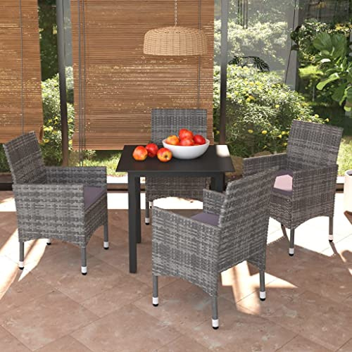 KTHLBRH Juego de muebles de jardín para exteriores, balcón, mesa y sillas de jardín de 5 piezas, con cojines de poliratán, color gris