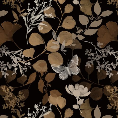 Fiula Carta Da Parati Autoadesiva Vintage Per Mobili, Motivo Floreale, Farfalla, 41 Cm X 3 M, Marrone Scuro, Foglie, Impermeabile, Bianco, Carta Da Parete In Vinile, Soggiorno, Camera Da Letto, Mobili