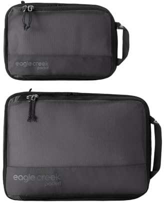 Eagle Creek Pack-It Reveal Kompressions-Packwürfel Set S/M I 2er Set mit Mesh-Sichtfenster I Bis zu 70% weniger Volumen I 100% Recycelt I Schwarz