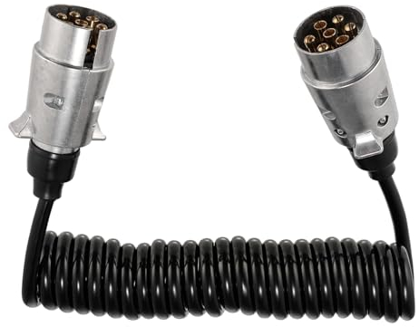 GEARMONSTER 3 Meter 12V Anhängerkabel 7 Polig, Anhänger Verlängerungskabel Spiralkabel Adapter Metall Stecker Buchse Männlich zu Männlich Für RV KFZ LKW, 3M TPU-Kabel
