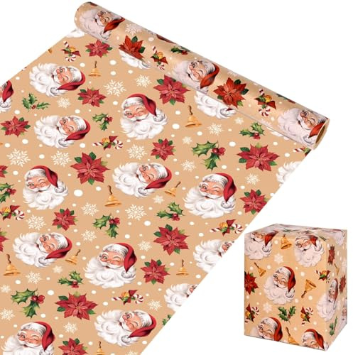 ZALAON Geschenkpapier Weihnachtsmann,43CM x 10M Christmas Wrapping Paper, Geschenkpapier rolle Kraftpapier geschenkpapier,Weihnachtsmann Exklusives