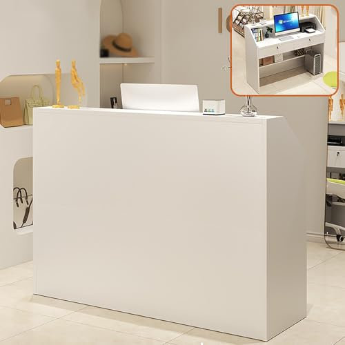 TELCIM Empfangstheke, Rezeptionstheken, Verkaufstheke, Kassentisch Mit Schubladen, Empfangstresen, Laden-Theke, Rezeptionsmöbe, Für Firmenhallen Hotelrezeptionen Kosmetikstudio(White,80x38x92cm)