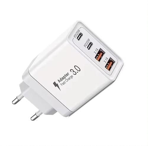 Chargeur USB C + Cable, 55W 4 Port Prise USBC Chargeur Rapide iPhone, Multi Secteur PD+QC 3.1A Type C Adaptateur pour iPhone 15 14 13 12 11 Pro Max X XS XR 8 7 6S Plus Mini SE, iPad, Samsung Galaxy
