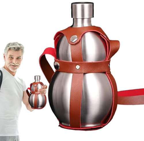 Bouteille d'eau en forme de gourde en acier inoxydable,gourde en acier inoxydable,Bouteille d'eau de 1500 ml avec sangle de transport | Bouteille d'eau de Style ancien chinois, bouteille en acier inox