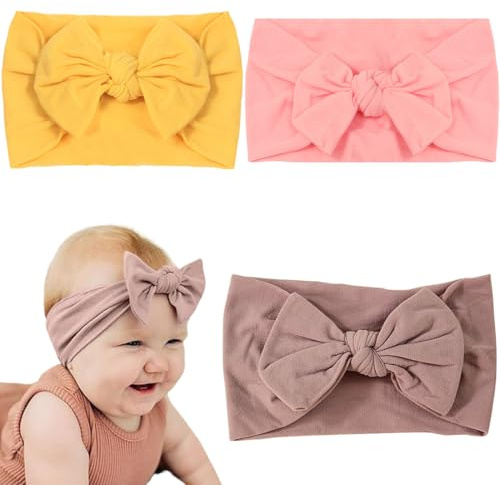 ZEPIQOR Diadema Para Bebé Niña - 3 Piezas Estirables Hechas a Mano, Accesorios Para El Cabello Para Neonatal, Lactante, Niño Pequeño