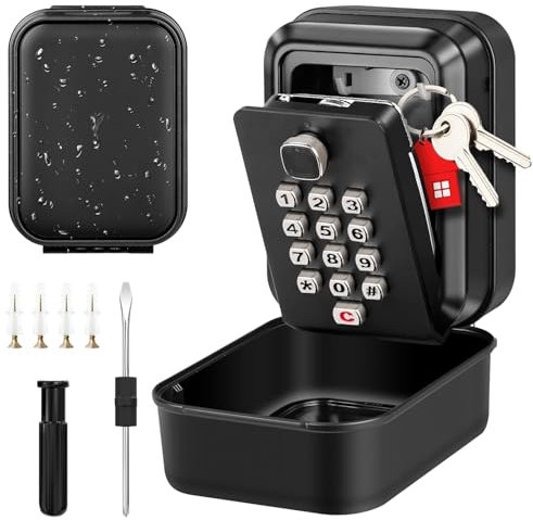 LUROON Key Safe Wall Mounted Police Approved, Waterproof Key Lock Box Outdoor, Extra Large Key Safe Box 12-Digit Combination Keysafe Lockbox with Weatherproof Cover for Home Garage Office School