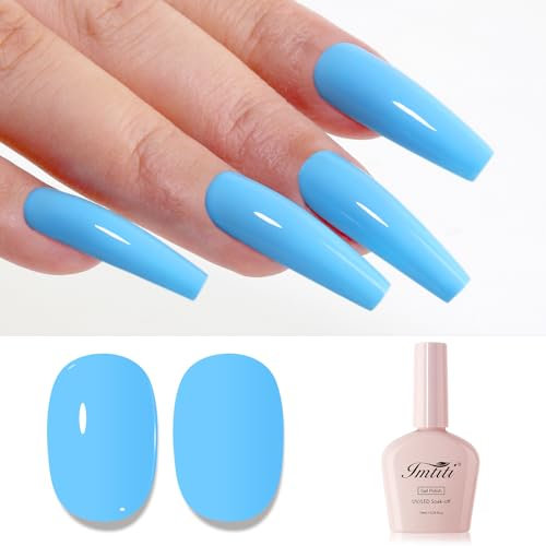 Imtiti Baby Blue Gel Nail Polish, High Gloss Soak Off UV LED Nail Gel Polish, Spring Summer Gel Polish Nail Art Manicure Salon DIY Design, 0.34 Fl Oz (Pack of 1)