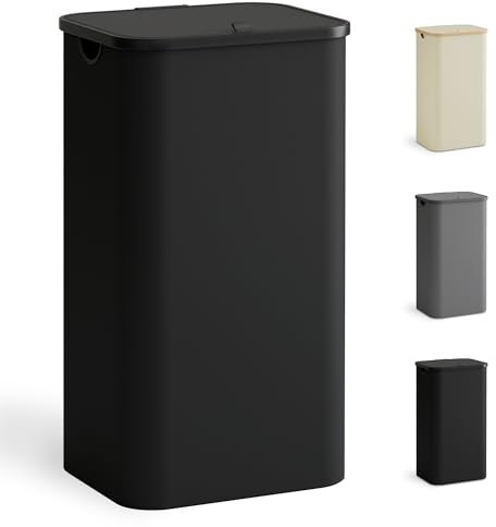 YOUDENOVA Wäschekorb mit Deckel 100L, Wäschesammler schmal mit Wäschesack, faltbarer Wäschesortierer mit Kunststoffgriff Wäschetruhe, hoch Laundry Baskets, (Schwarz)