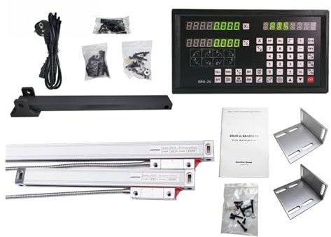 Lettura digitale, DRO-2V Display digitale AC90-260V e 2 pezzi 0-1000mm lineare in vetro encoder reticolo righello for torni fresatrici,Funzionamento semplice(0.005mm complete kit)