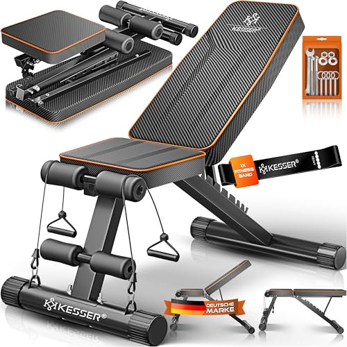 KESSER® Klappbare Hantelbank Multifunktionale Trainingsbank mit Rückenlehne 500kg Belastbarkeit | verstellbare Bank Fitnessgerät zum Bankdrücken | Ganzkörpertraining Schrägbank für Fitness & Training