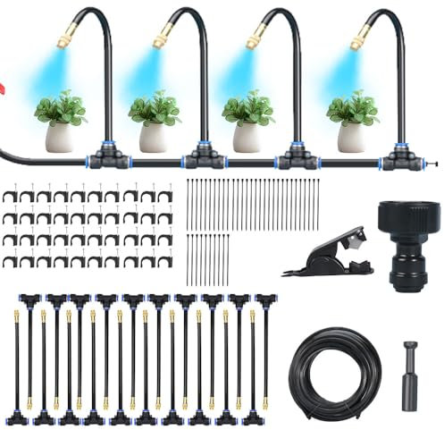 65.61FT Quick-Connect Drip Irrigation System Kit, 360° Bendable Automatic Garden Watering System, Adjustable Bendable Nozzle Copper Sprayer Sprinklers for Garden, Greenhouse, Lawn, Potted Plants