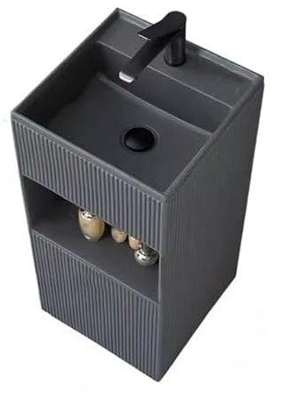 CAFIEDR Lavandino da Bagno con piedistallo, lavabo da Terra, lavabo da Bagno con piedistallo in Pietra di Quarzo, lavabo a Colonna Quadrata con Contenitore, lavabo con piedistall(Nero)
