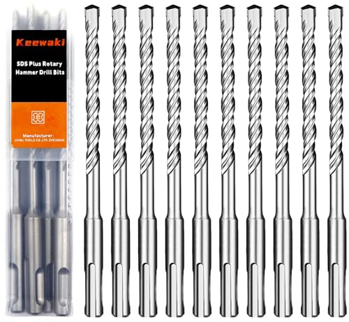 Keewaki SDS Plus Rotary Hammer Drill Bit Set - 10-Piece 8mm x160mm Concrete Masonry Drill Bits for Brick, Cement & Stone - Durable Alloy Tip, Fast Drilling
